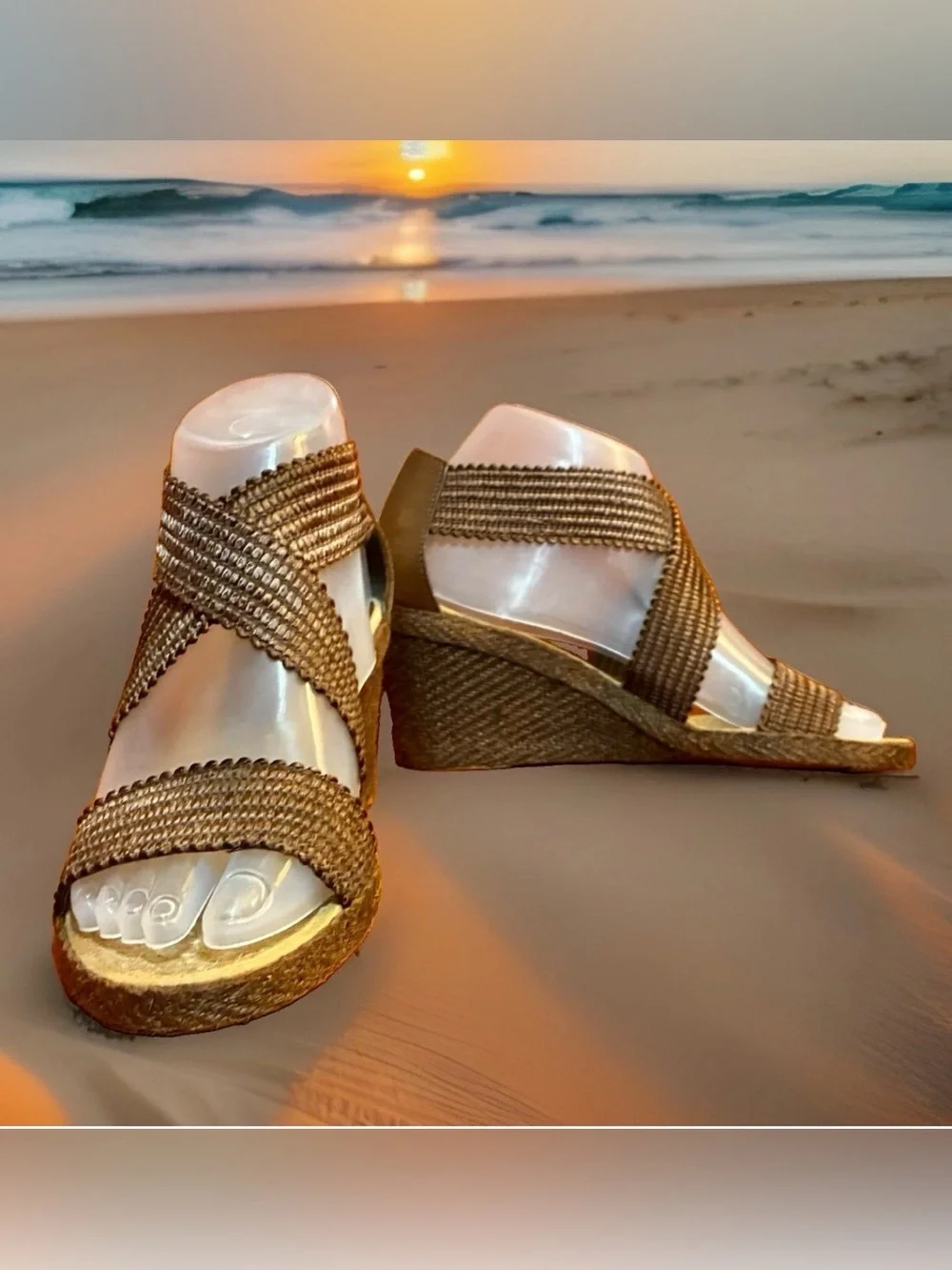 ANDRE ASSOUS Size 7 Brown Wedge Espadrilles, Criss-Cross Straps. Made in Spain